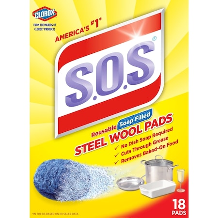 S.O.S. Heavy Duty Steel Wool Pads, Multi-Purpose, PK18 98021